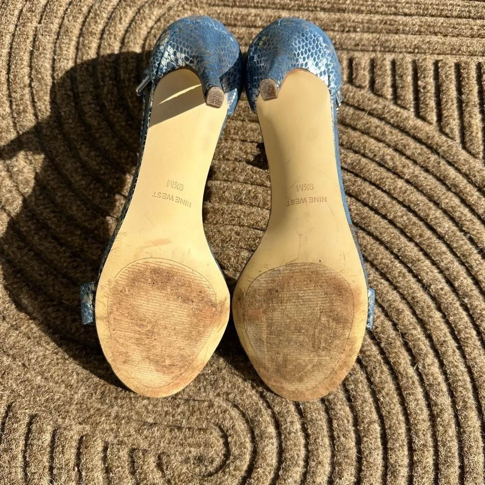 Nine‎ West Blue Snakeskin Ankle Strap Heels Festival Mermaid Size 9.5 Party Wear